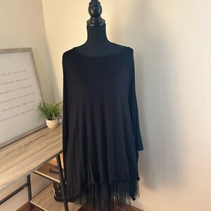 Elegant Black Poncho with Fringe